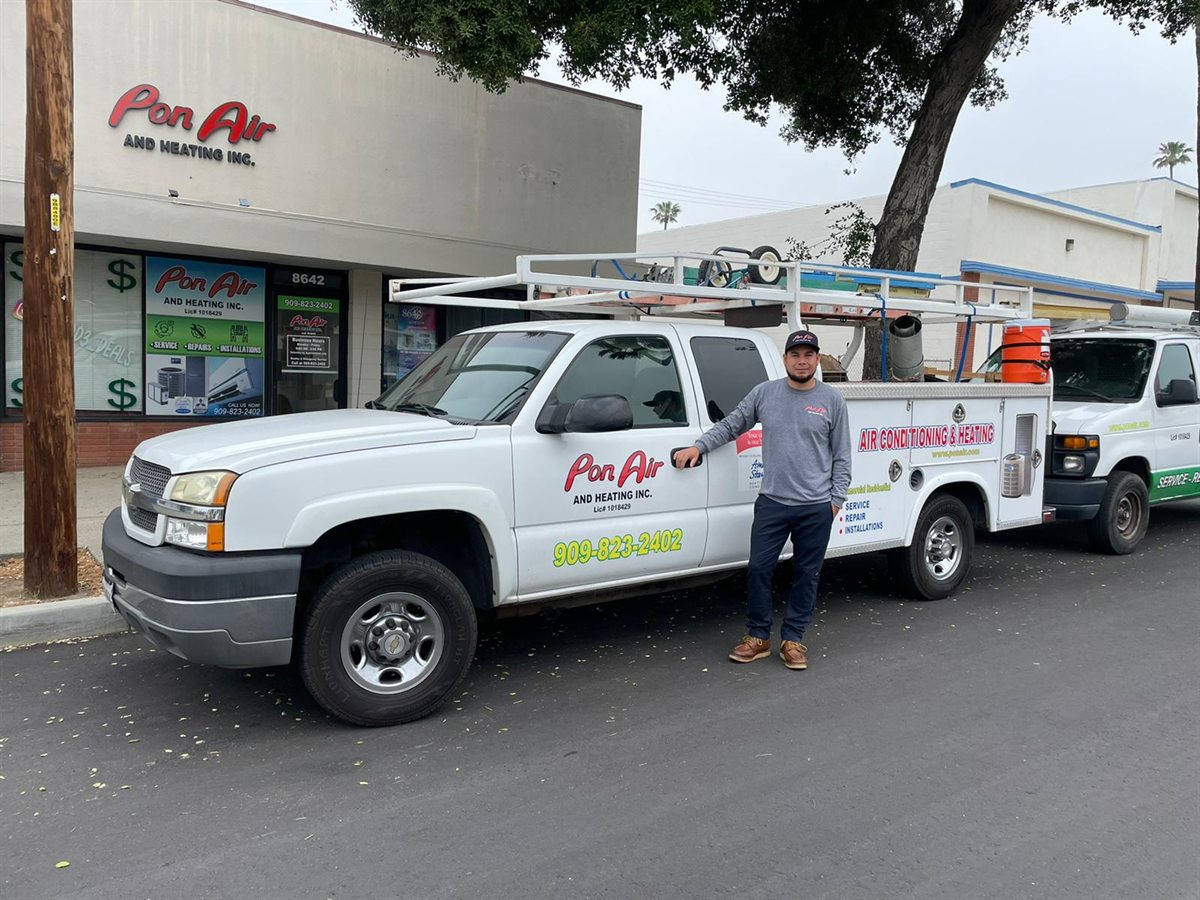 Pon Air trucks parked in front of the company shop on Wheeler Ave in Fontana.
